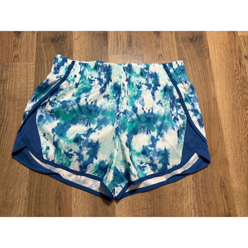 Athletic Works Shorts Women Size XL Blue Tie Dye Running Shorts Dolphin Hem